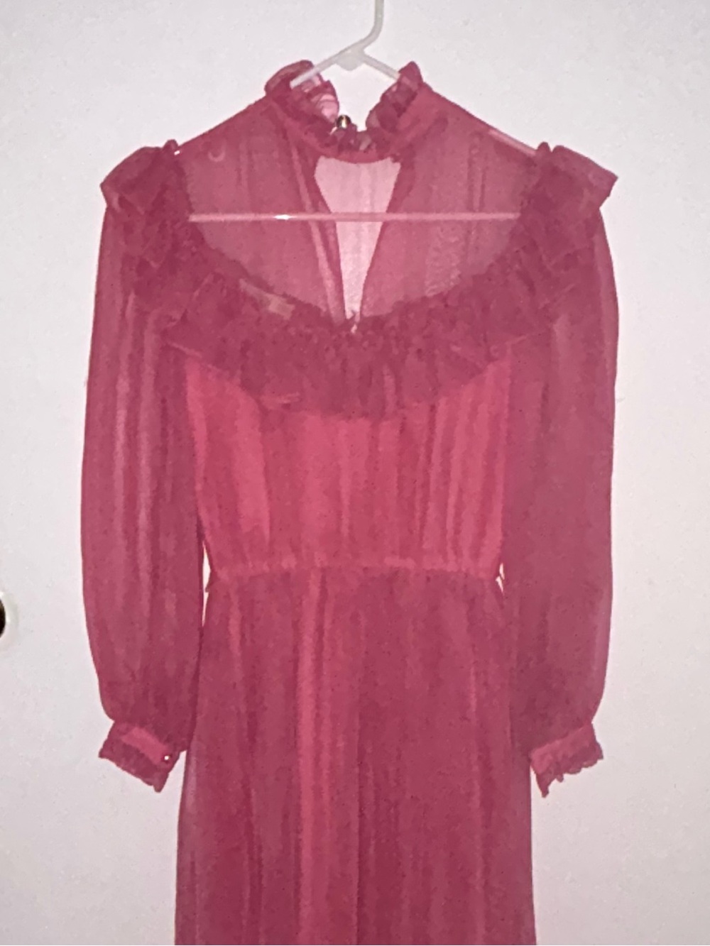 Vintage Raspberry Pink Maxi Dress with Ruffle Collar